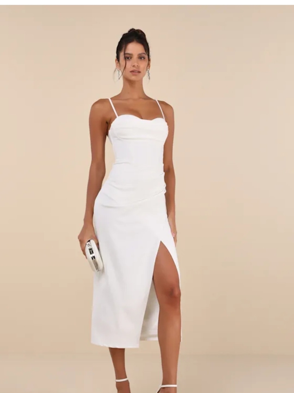 Always Turning Heads White Bustier Tulip Midi Dress Lulus Nwt